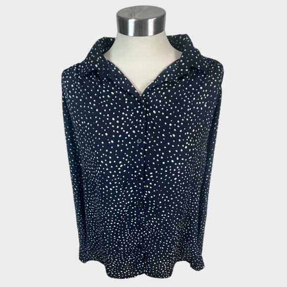 H&M Womens Medium Black White Polka Dot Button Front Blouse - Picture 1 of 6